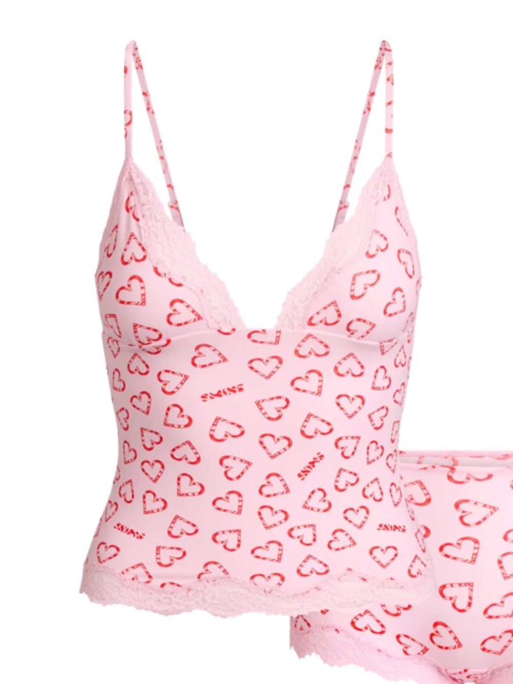 Skims Cherry Blossom Candy Heart Print Lace Triangle Cami; NWT, Size Large